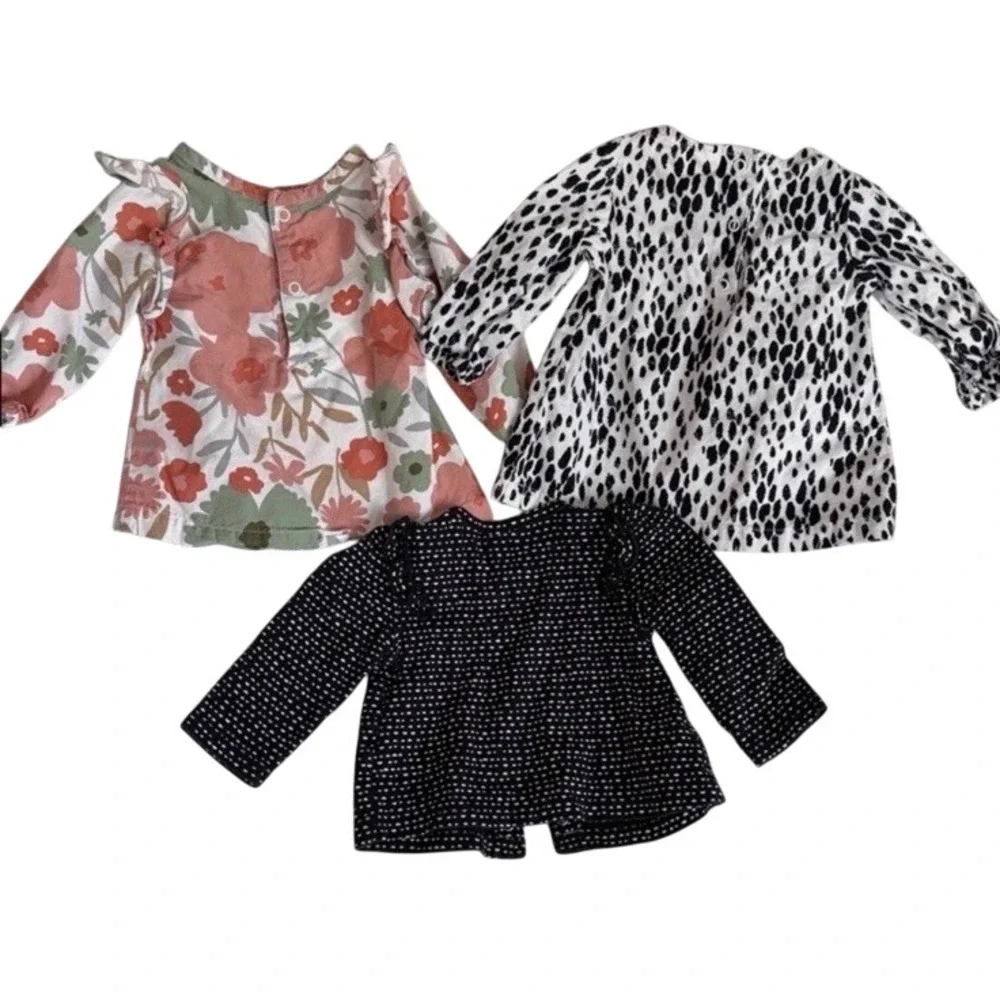 Carters Baby Girls 6-9 Months Long Sleeve Top Bundle Floral Animal Polka Dot 3pc
